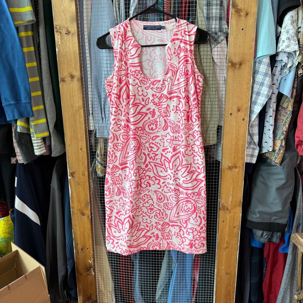 Katherine Way Pink Paisley Floral Shift Dress Womens Small Made in USA